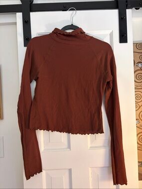 Urban Outfitters Rust Ribbed Mock Neck Long Sleeve Top